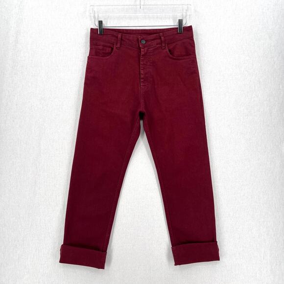 bassike Denim - BASSIKE Straight Jeans Womens Small Burgundy Wine High Rise Slim Stretch